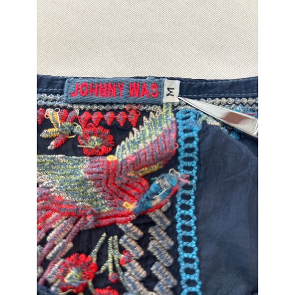 Johnny Was Navy Blue Embroidered Tunic Floral 3/4 Sleeves Lightweight Size M - Picture 5 of 9